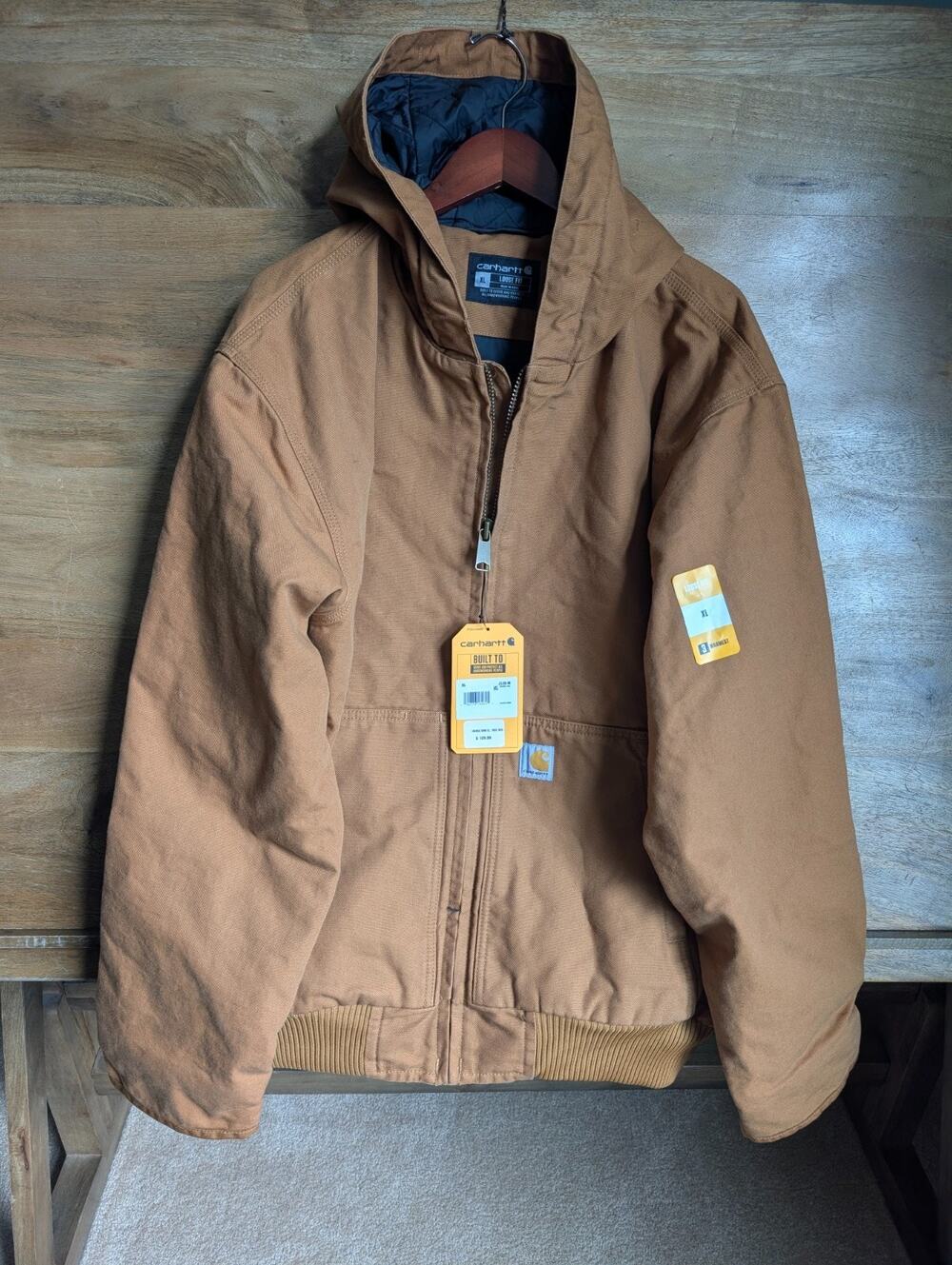 NWT Carhartt Washed Duck Insulated Jacket Men XL Brown Loose Fit Hooded Full Zip